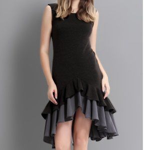 Grey and Black High Low Mini Cocktail Dress